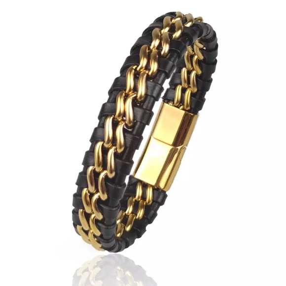 Other - Men Stainless Steel Leather Charm Bracelet